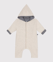 Baby's long padded cotton hooded jumpsuit | Beige Montelimar heather - Petit Bateau