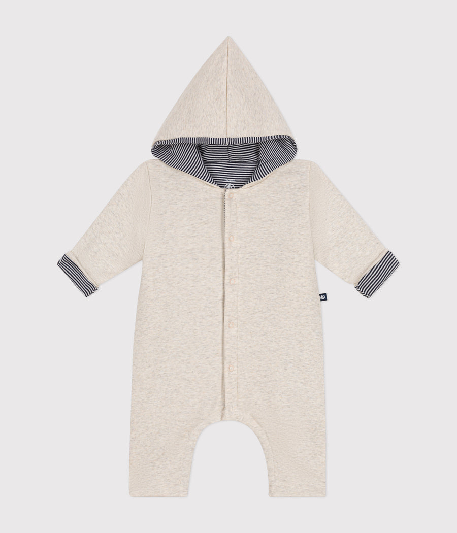 Baby's long padded cotton hooded jumpsuit | Beige Montelimar heather - Petit Bateau