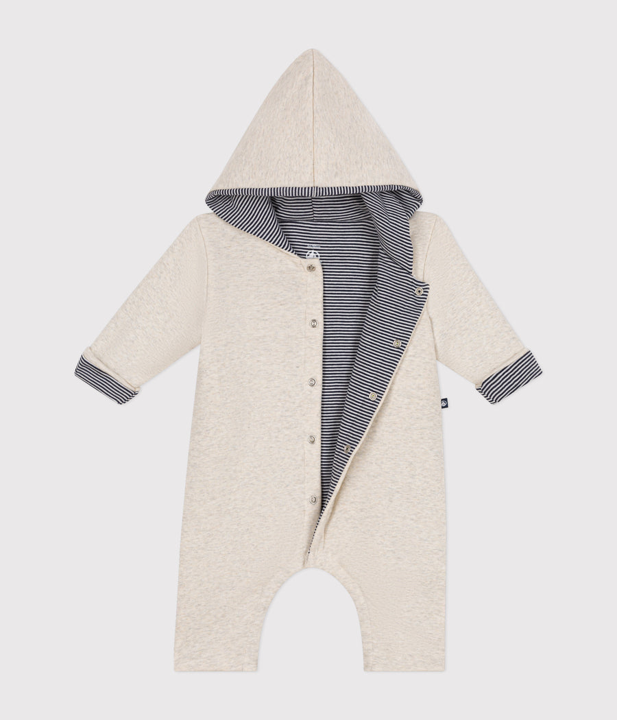 Baby's long padded cotton hooded jumpsuit | Beige Montelimar heather - Petit Bateau