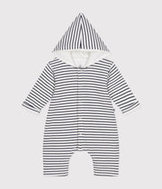 Baby's long padded cotton hooded jumpsuit | Beige Montelimar heather - Petit Bateau