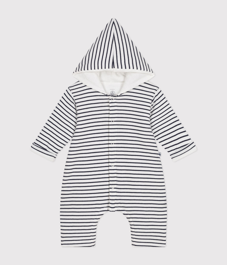 Baby's long padded cotton hooded jumpsuit | Beige Montelimar heather - Petit Bateau