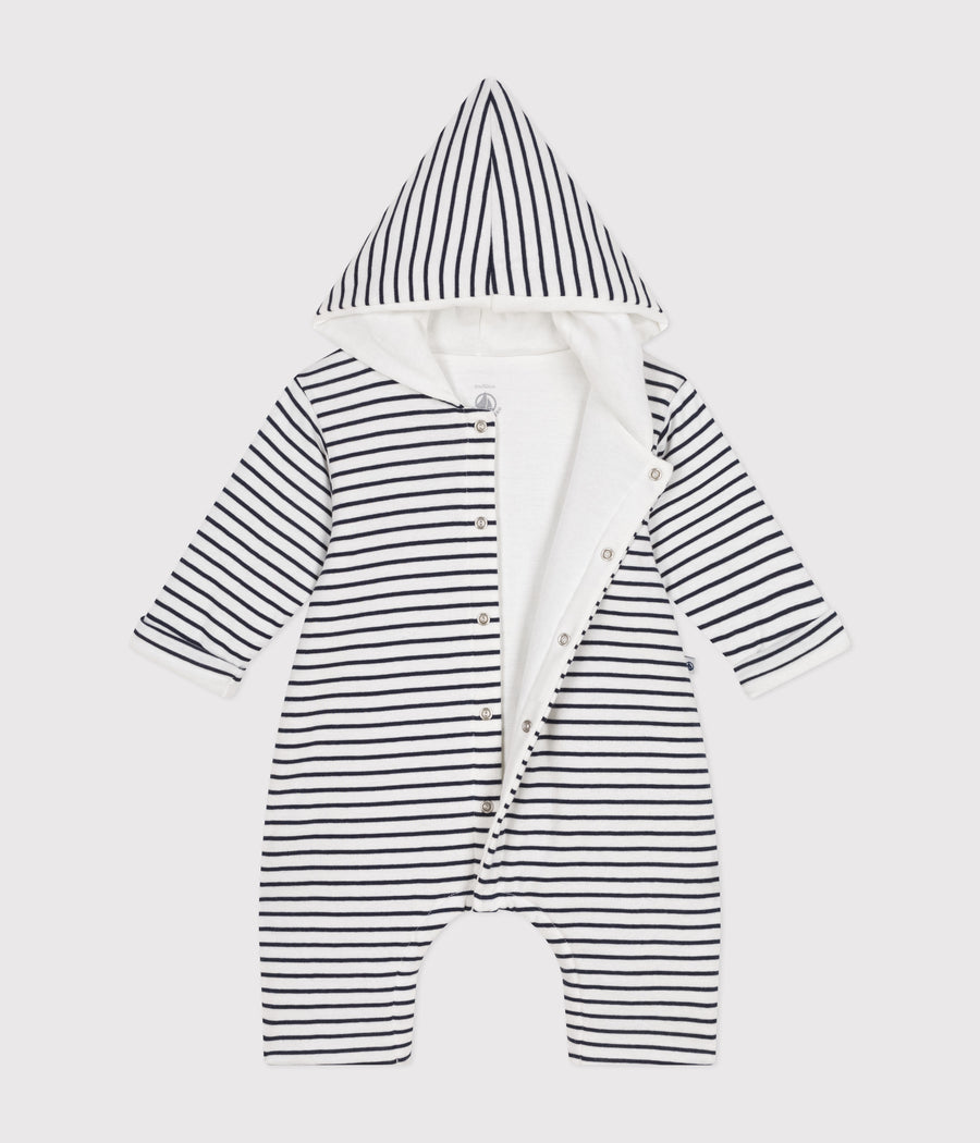 Baby's long padded cotton hooded jumpsuit | Beige Montelimar heather - Petit Bateau