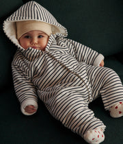 Baby's long padded cotton hooded jumpsuit | Beige Montelimar heather - Petit Bateau