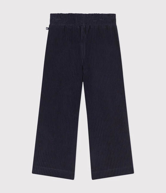 Fine velvet wide leg pants for girls, Tuxedo - Petit Bateau