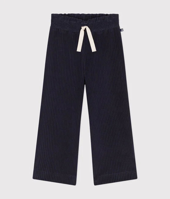 Fine velvet wide leg pants for girls, Tuxedo - Petit Bateau