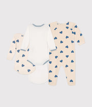 Coffret pyjama et 3 bodies cœurs blues bébé - Petit Bateau