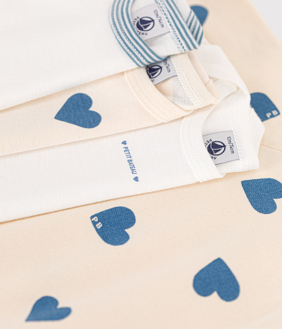 Coffret pyjama et 3 bodies cœurs blues bébé - Petit Bateau