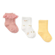 Pack de 3 chaussettes Flower Pink/White Meadows/Honey Yellow - Little Dutch