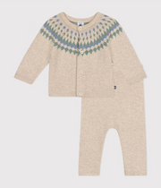 Baby heart pattern wool and cotton knit set - Petit Bateau