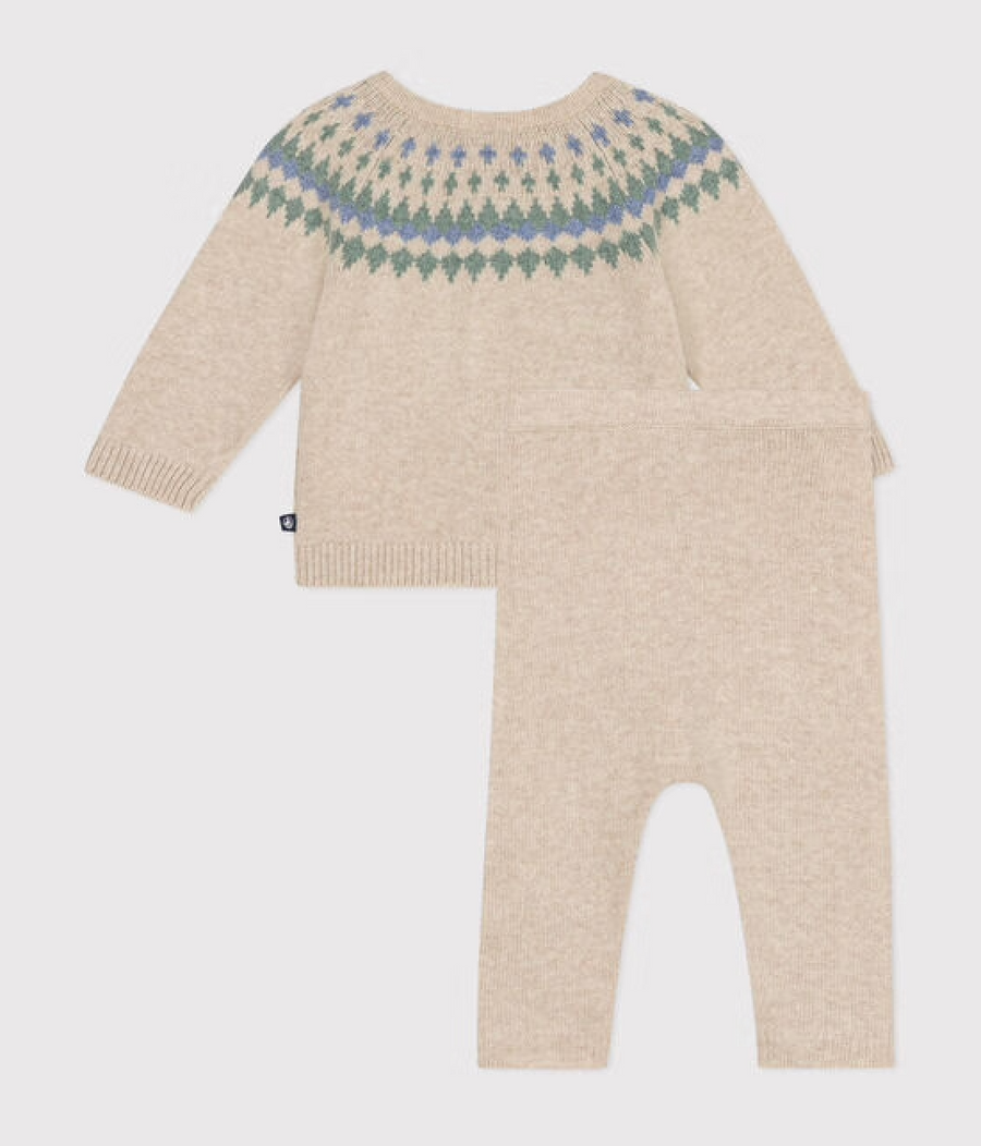 Baby heart pattern wool and cotton knit set - Petit Bateau