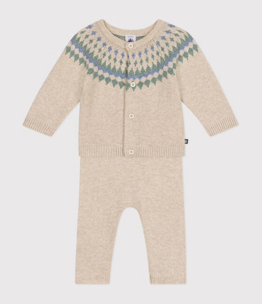 Baby heart pattern wool and cotton knit set - Petit Bateau