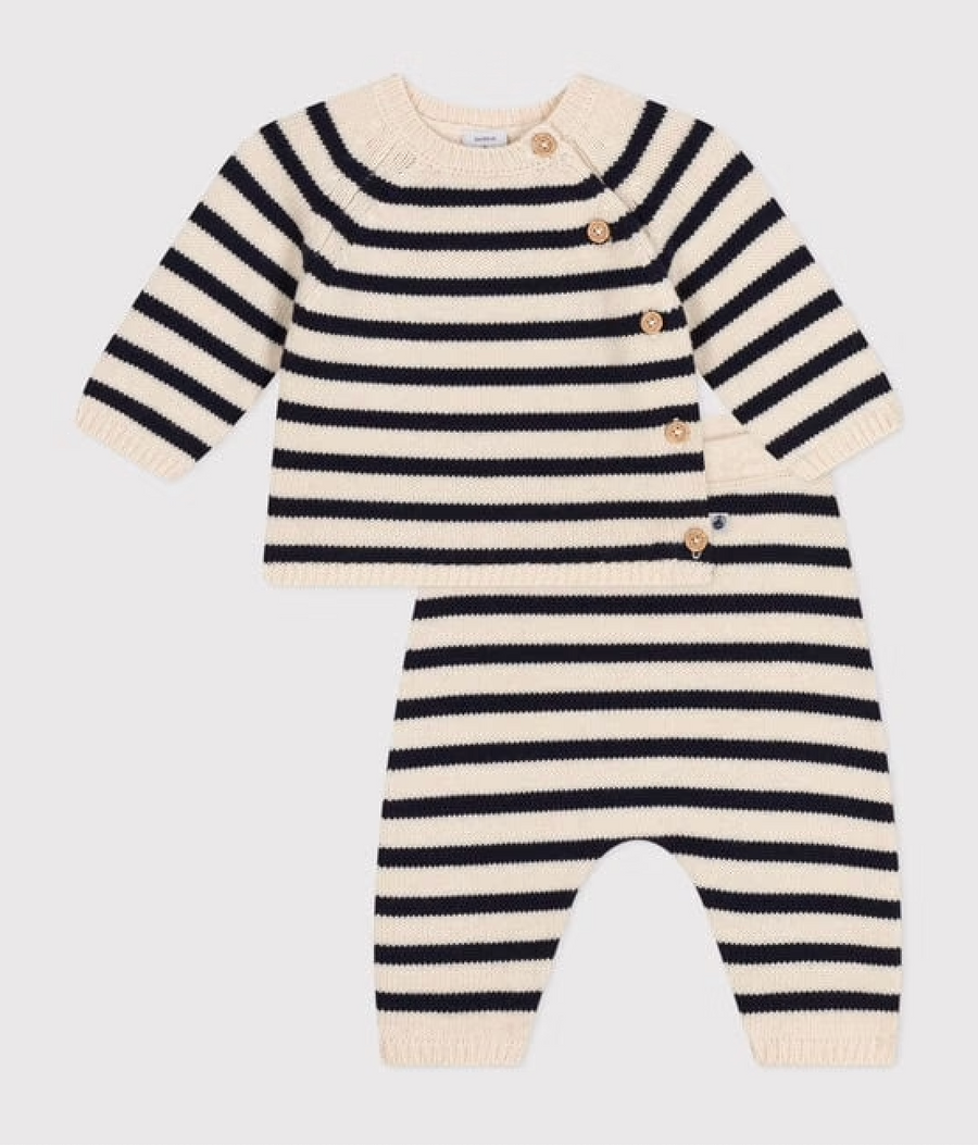 Baby heart pattern wool and cotton knit set - Petit Bateau