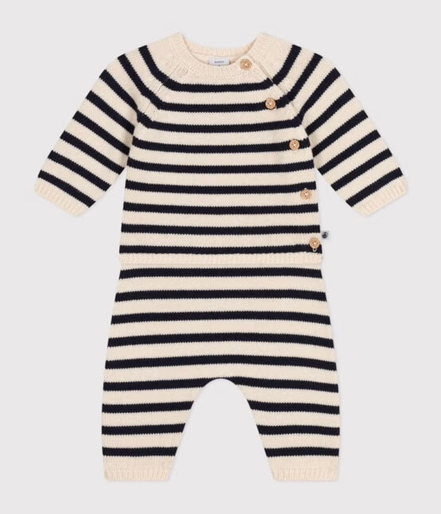 Ensemble en tricot laine et coton rayure marinière Bébé - Petit Bateau