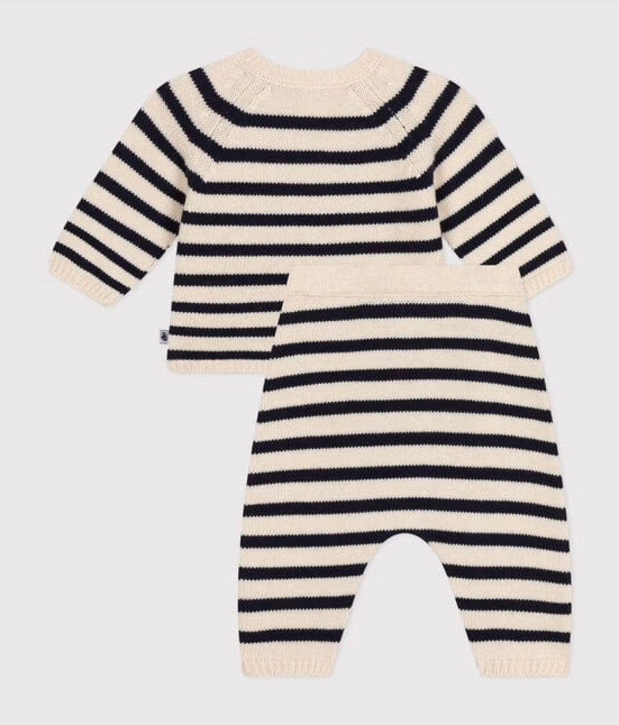 Gebreide set van wol en katoen met babyhartpatroon - Petit Bateau