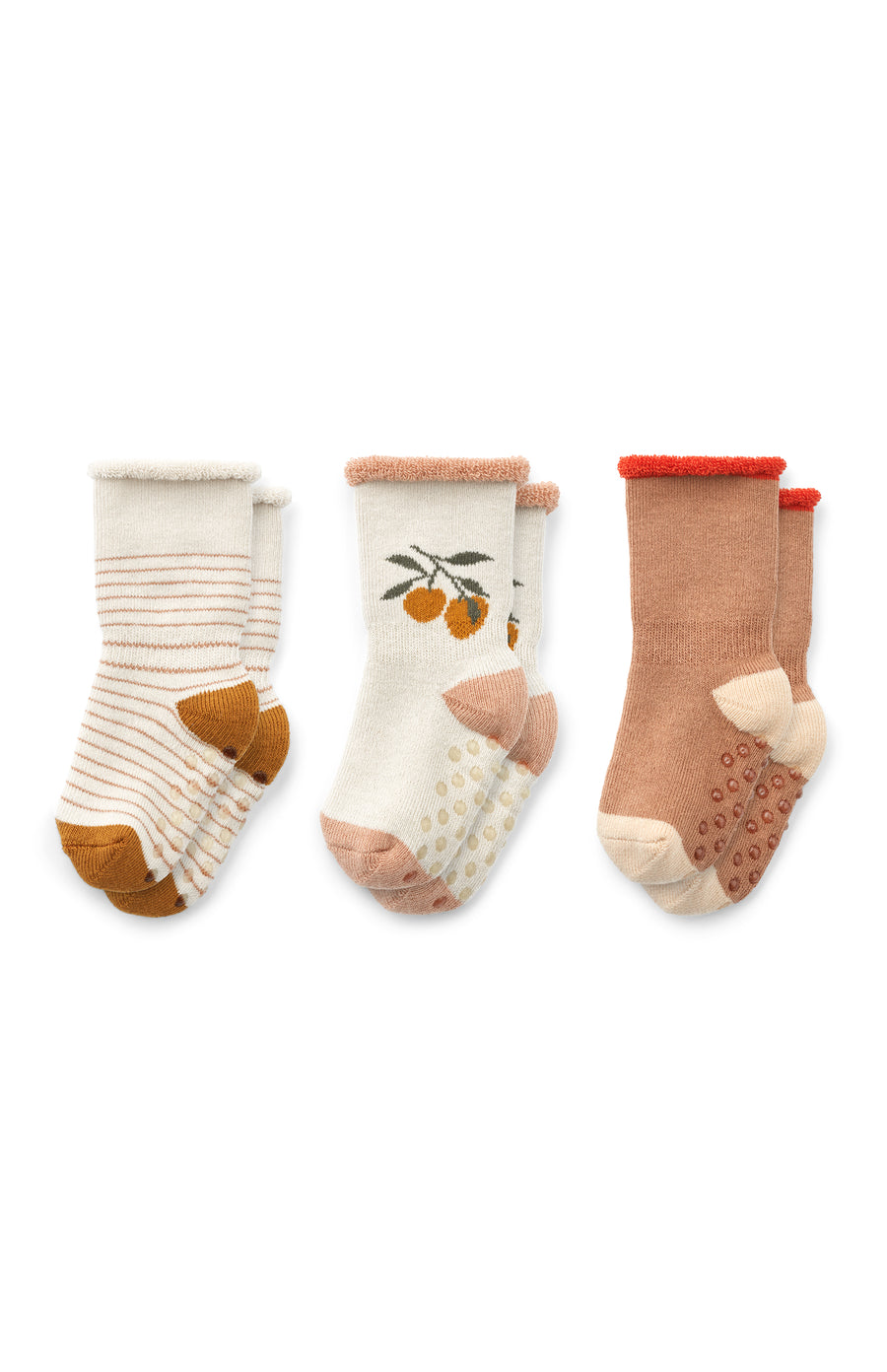 Pack of 3 non-slip baby socks Eloy | Peach/Sandy - Liewood