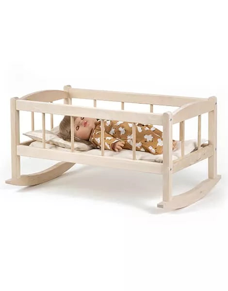 Wooden bed with knitted blanket for doll - Minikane