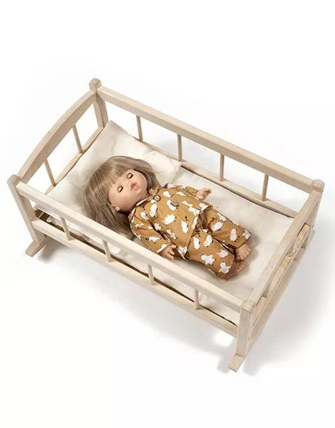 Wooden bed with knitted blanket for doll - Minikane