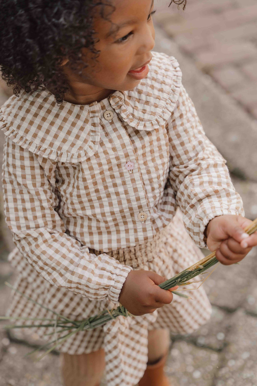 Blouse Brown check fille - Little Dutch