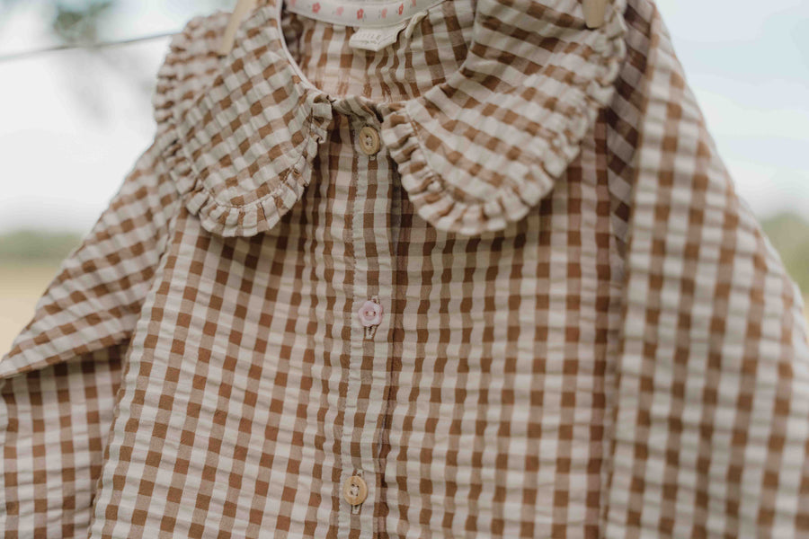 Blouse Brown check fille - Little Dutch