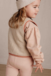 Reversible cardigan Sand / Warm Rose Blooming Flower - Little Dutch