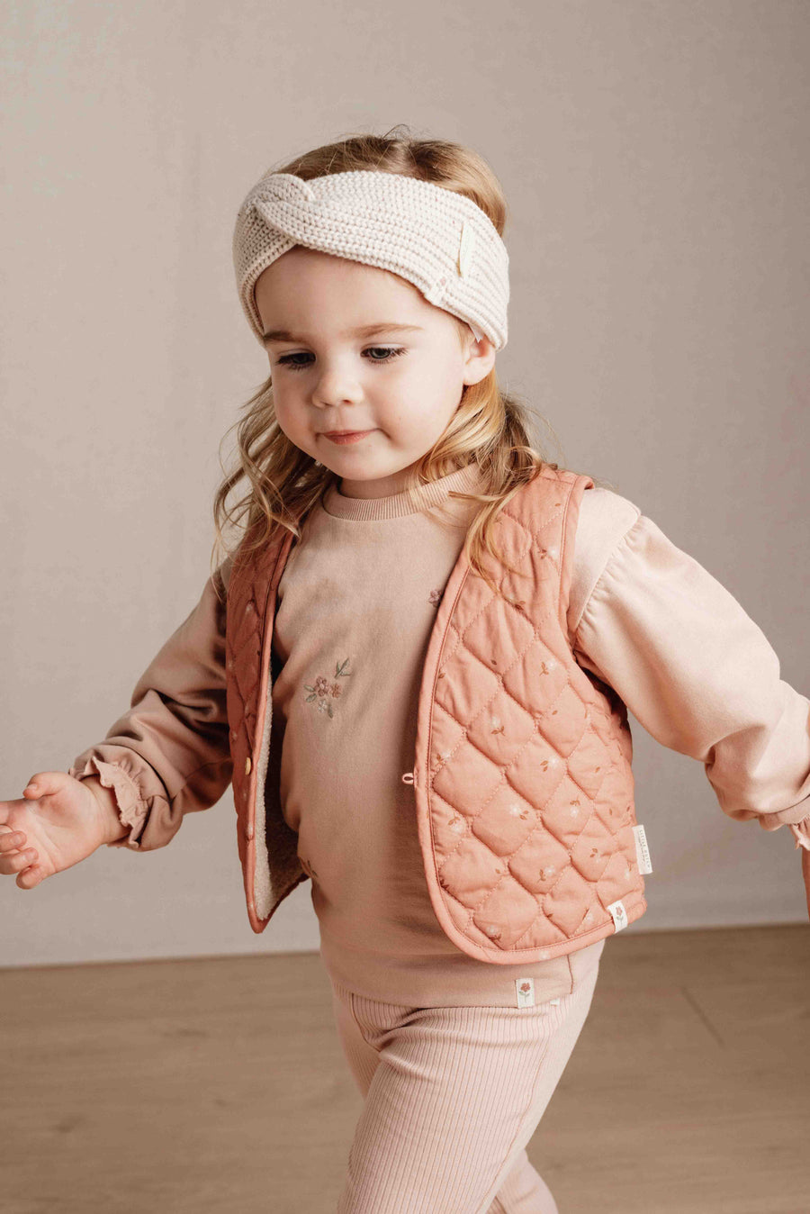 Reversible cardigan Sand / Warm Rose Blooming Flower - Little Dutch