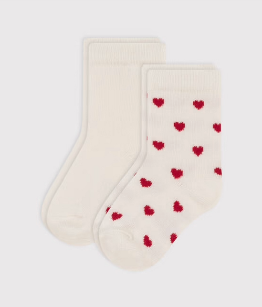 Lot de 2 paires de chaussettes coeurs en jersey de coton Bébé - Petit Bateau