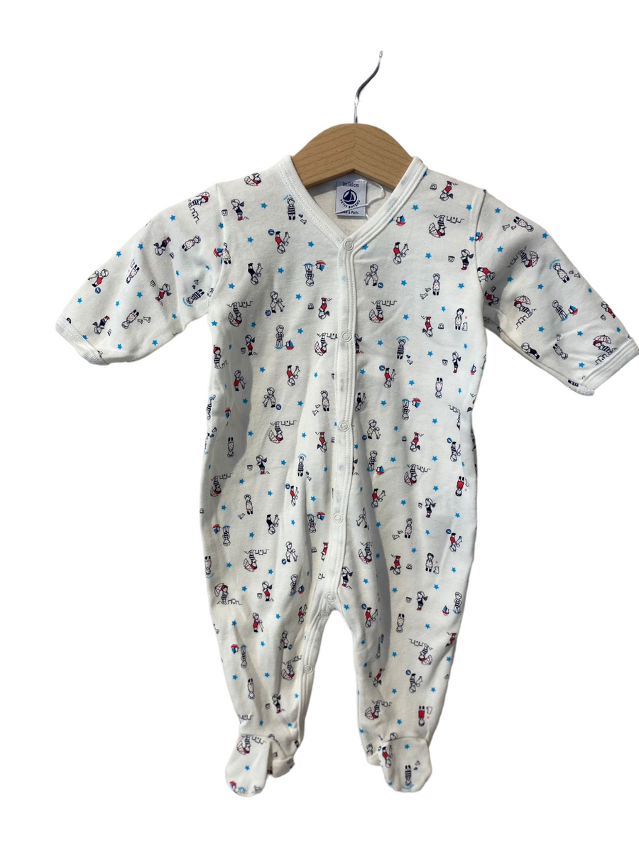 Pyjama en Coton Blanc motifs petits garçons (3M/60cm) - Petit Bateau