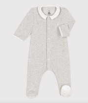 Fluwelen babypyjama met kraag | Beluga gevlekt - Petit Bateau