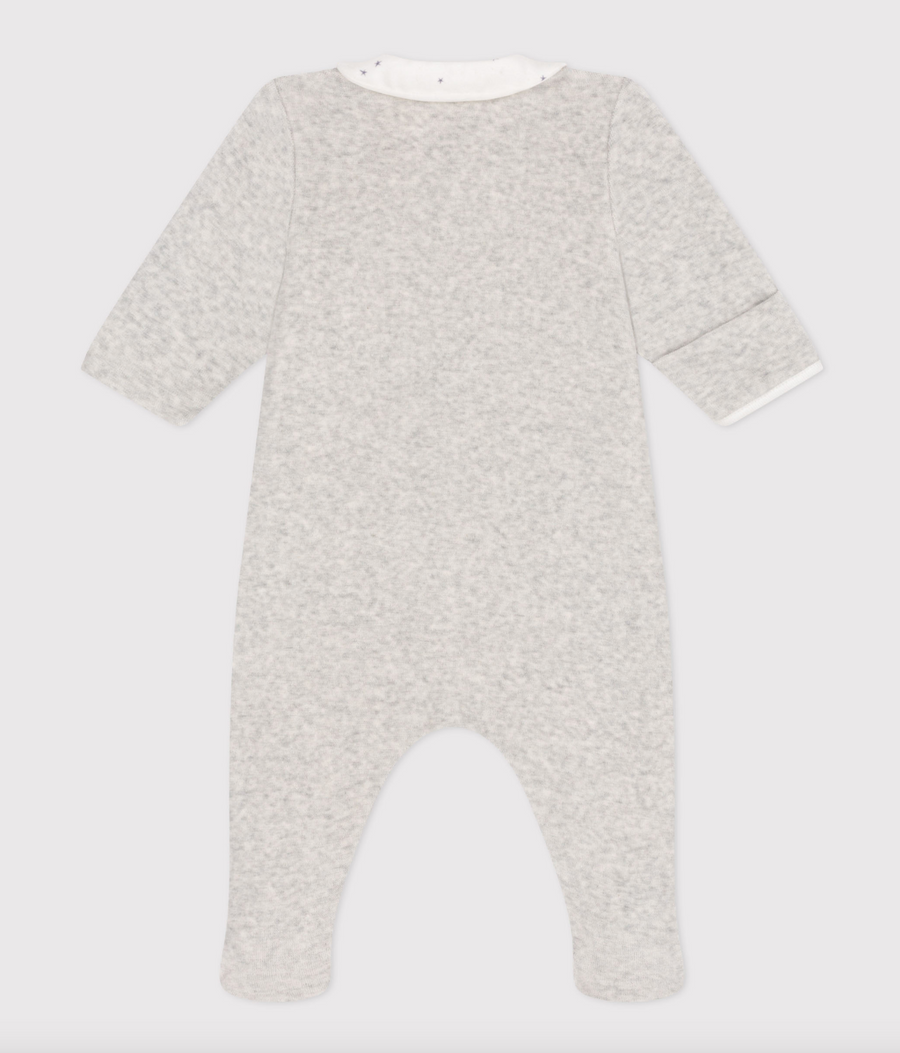 Pyjama bébé en velours avec col | Beluga chiné - Petit Bateau
