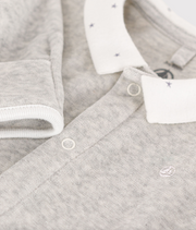 Velvet baby pajamas with collar | Beluga mottled - Petit Bateau