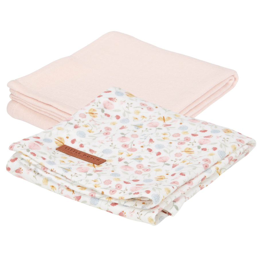 Set 2 Tetra en coton 70x70cm Flowers & Butterflies / Pure Soft Pink - Little dutch