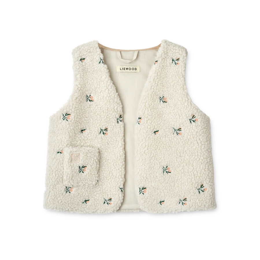 Gilet brodé en teddy Helgo | Peach/Sandy embroidery - Liewood