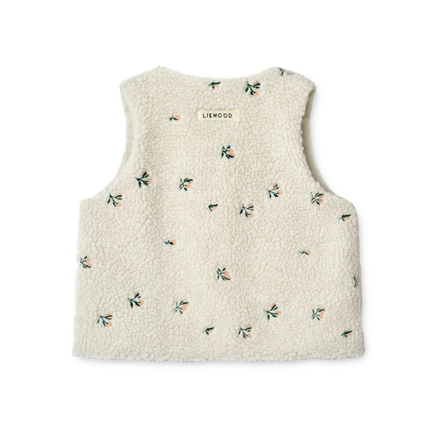 Gilet brodé en teddy Helgo | Peach/Sandy embroidery - Liewood