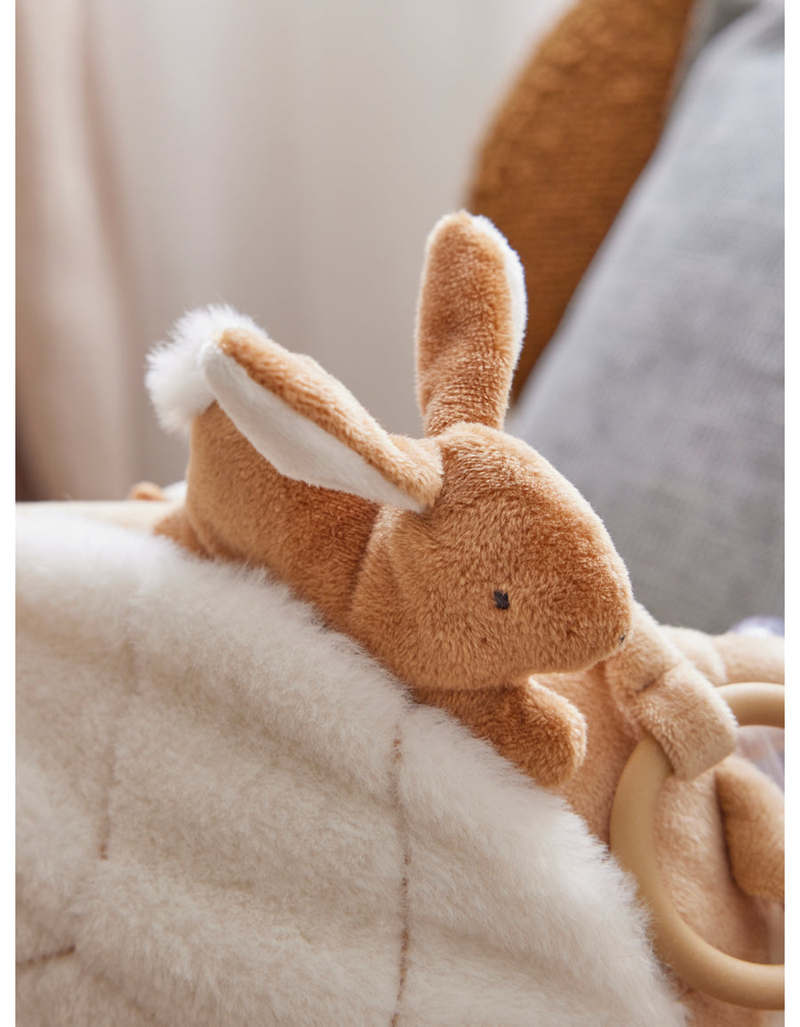 Babou activity soft toy in Veloudoux and Caramel muslin - Noukies