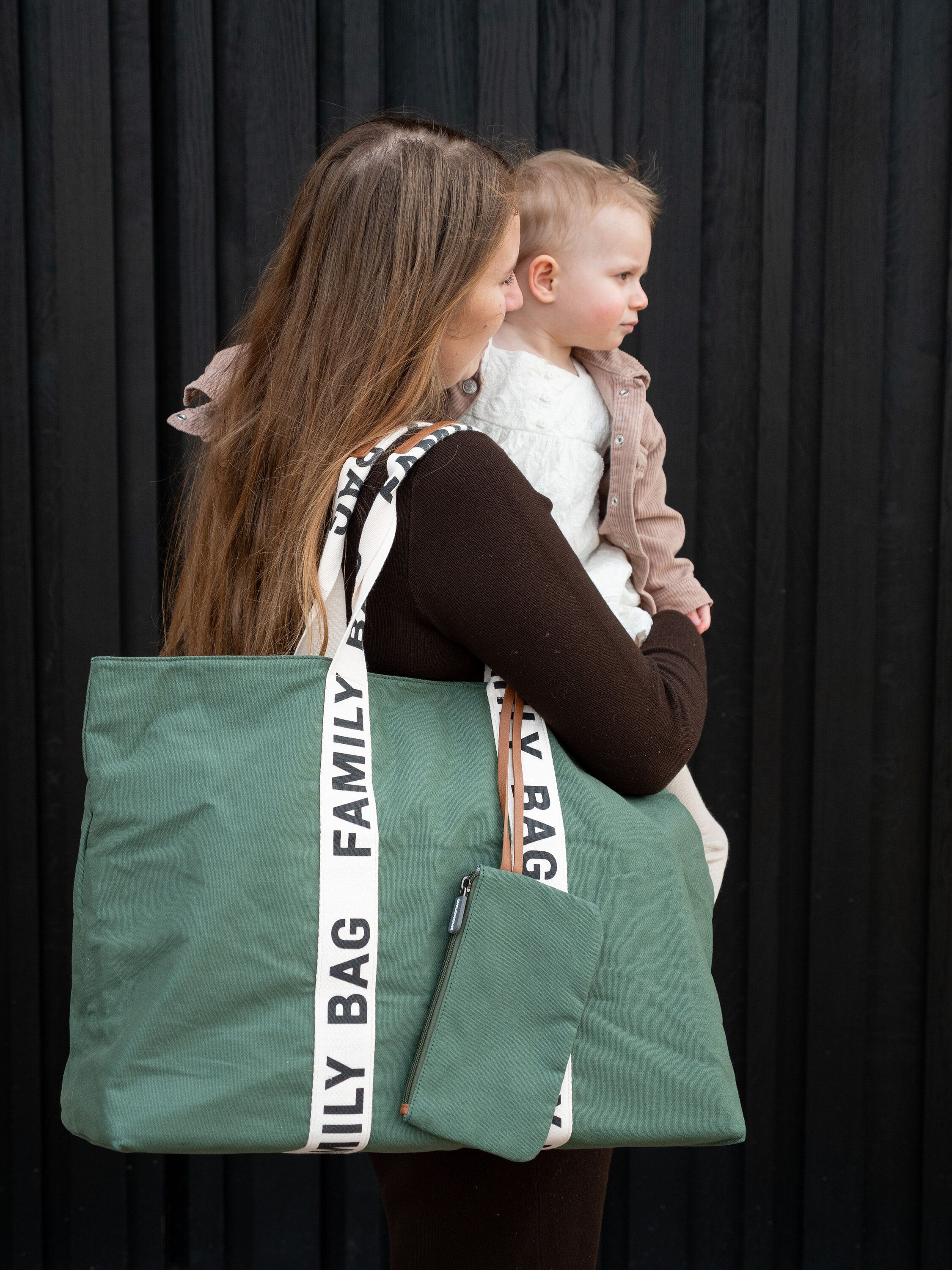 Sac à langer Family Bag CHILDHOME - vert clair uni avec decor