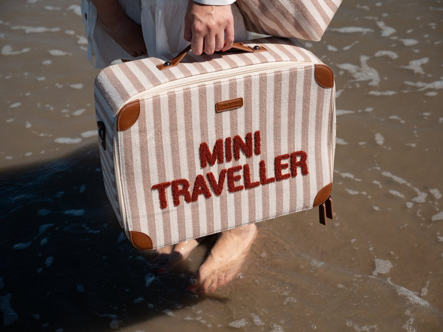 Valise Mini Traveller enfant rayures Nude/Terracotta - Childhome