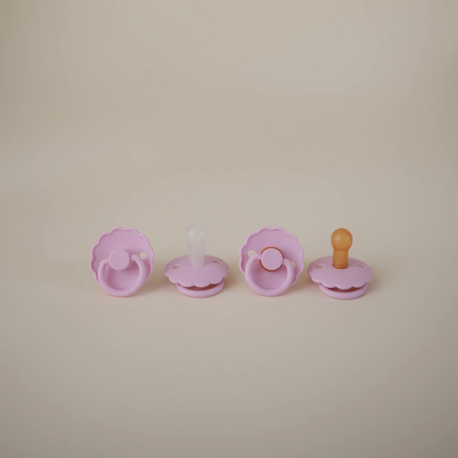 Pack of 2 natural rubber pacifiers Daisy Baby Pink/Soft Lilac T2 (6-18M) - FRIGG 