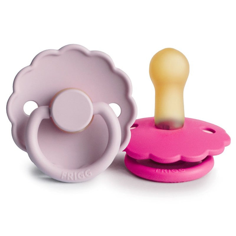 Pack of 2 natural rubber pacifiers Daisy Soft Lilac/Fuchsia T2 (6-18M) - FRIGG 