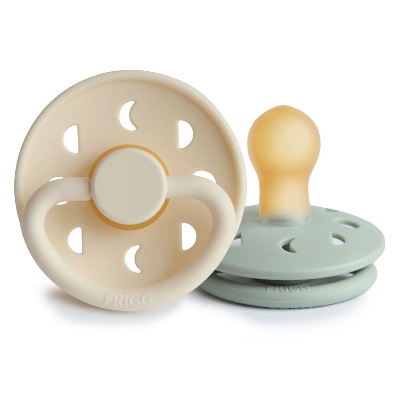 Pack of 2 natural rubber pacifiers Moon Cream/Sage T1 (0-6M) - FRIGG 