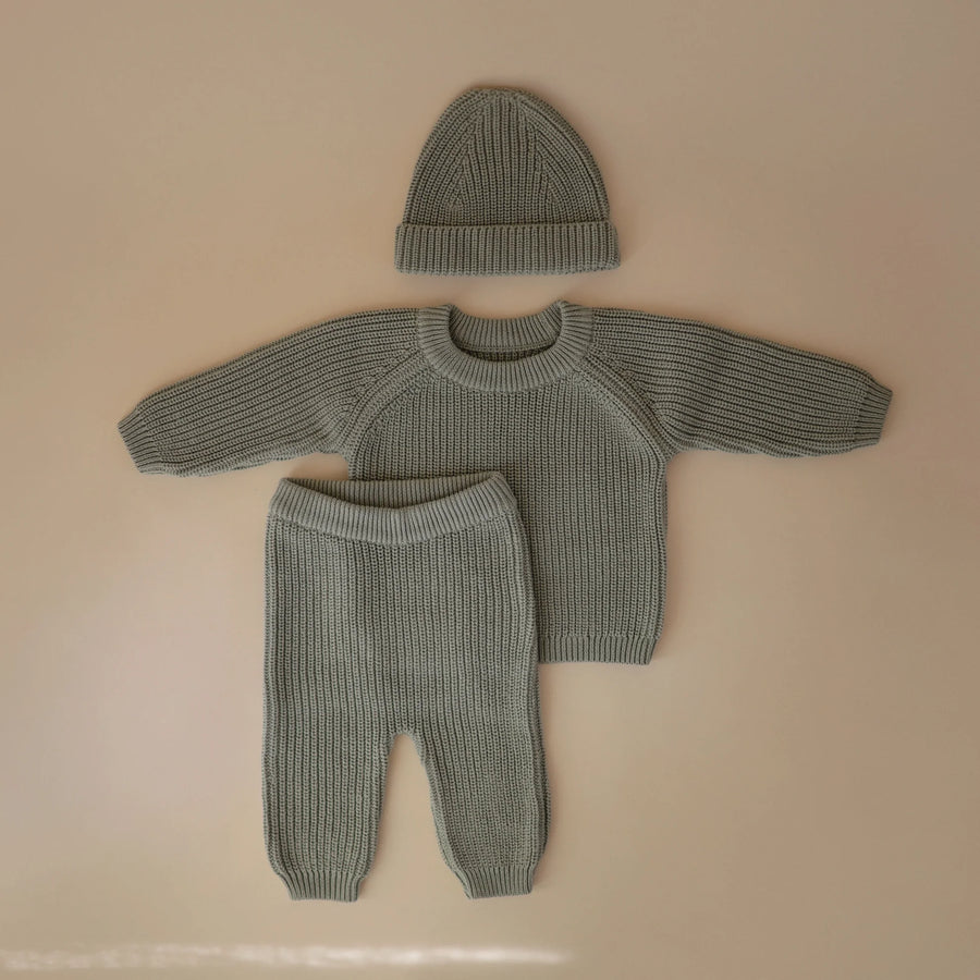 Light Mint baby chunky knit pants - Mushie 