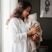 Licht mintgroene grofgebreide babytrui - Mushie 