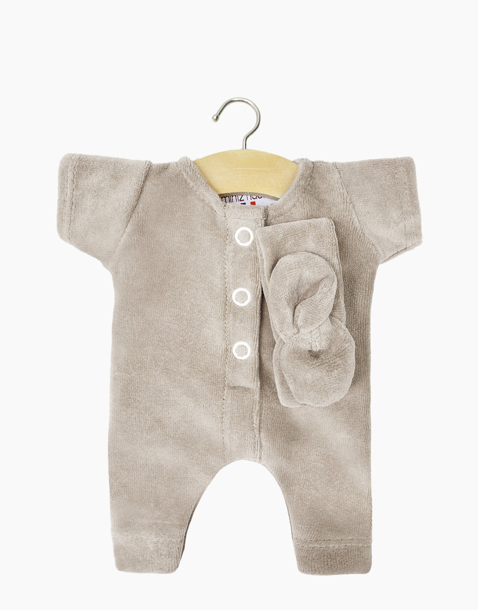 Lili jumpsuit in pearl gray nikky velvet and headband for Babies doll - Minikane