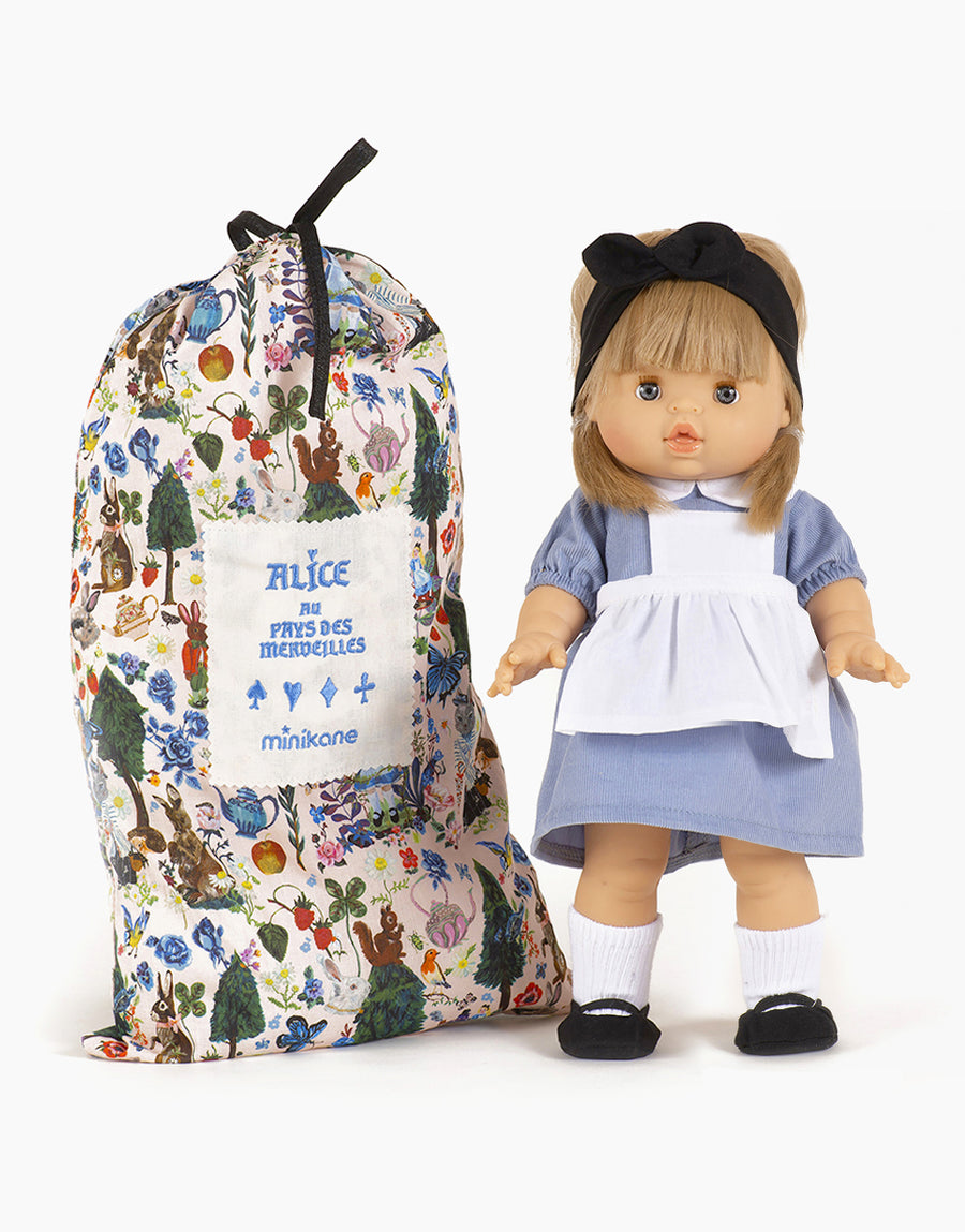 Les P’tits Déguiz’ – Ensemble Alice au Pays des Merveilles et son pochon pour poupée Gordis - Minikane
