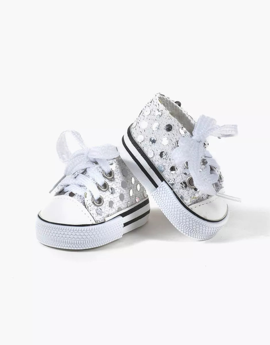 White Komvers sneakers with sequins for Dolls - Minikane