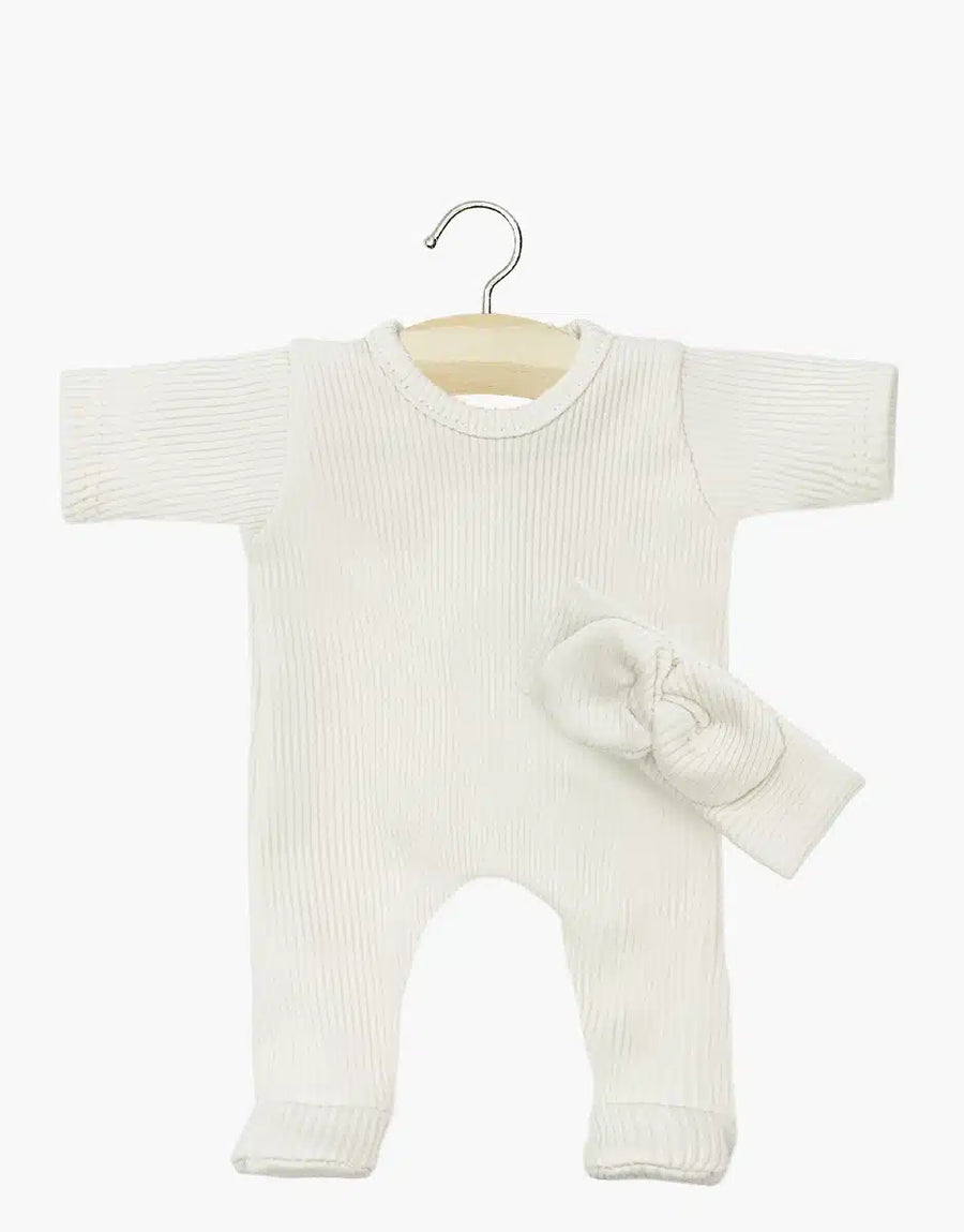 Lili jumpsuit in parelgrijs nikky fluweel en hoofdband voor Babies-pop - Minikane