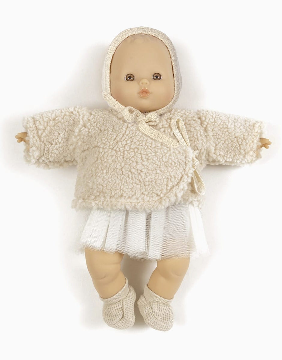 Clarisse habillée | Babies 28cm Ensemble gilet cache-coeur en bouclette crème + tutu Alicia milk - Minikane