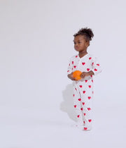 Pyjama à coeurs rouges bébé en Molleton - Petit Bateau