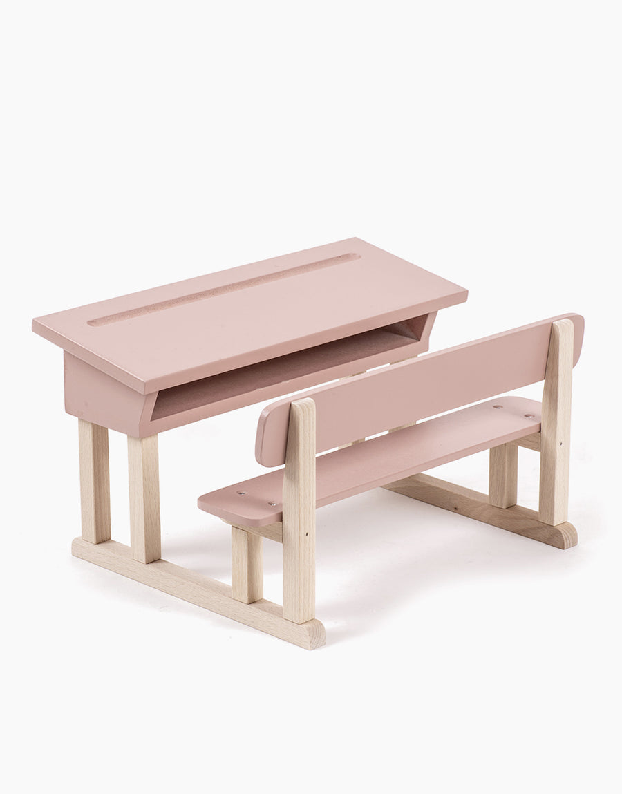 Pupitre d’écolier double pour poupées Minikane en bois rose poudré - Minikane