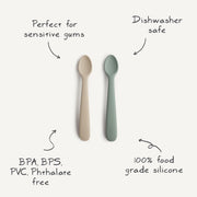Set of 2 Cambridge Blue / Shifting Sand silicone spoons - Mushie 