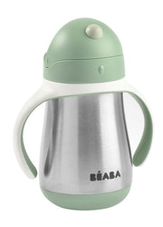 Stainless steel straw cup 250ml Sage Green - Beaba 